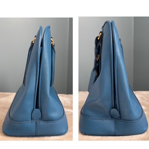 Authentic Prada Saffiano Leather Dome Tote in Beautiful Blue - Picture 10 of 16